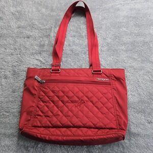 Hedgren Diamond Stella Tote Laptop Case Carry On Red Medium Quilted Pockets